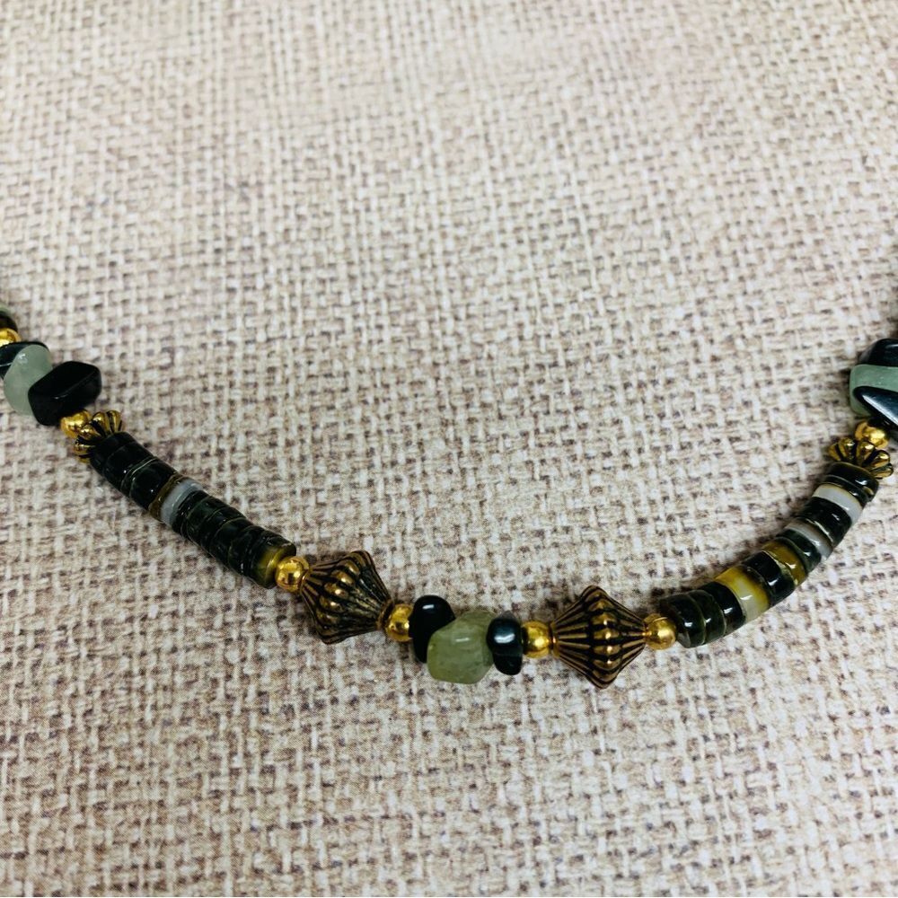 Vintage Hei Shi Beaded Onyx Aventurine Necklace‎